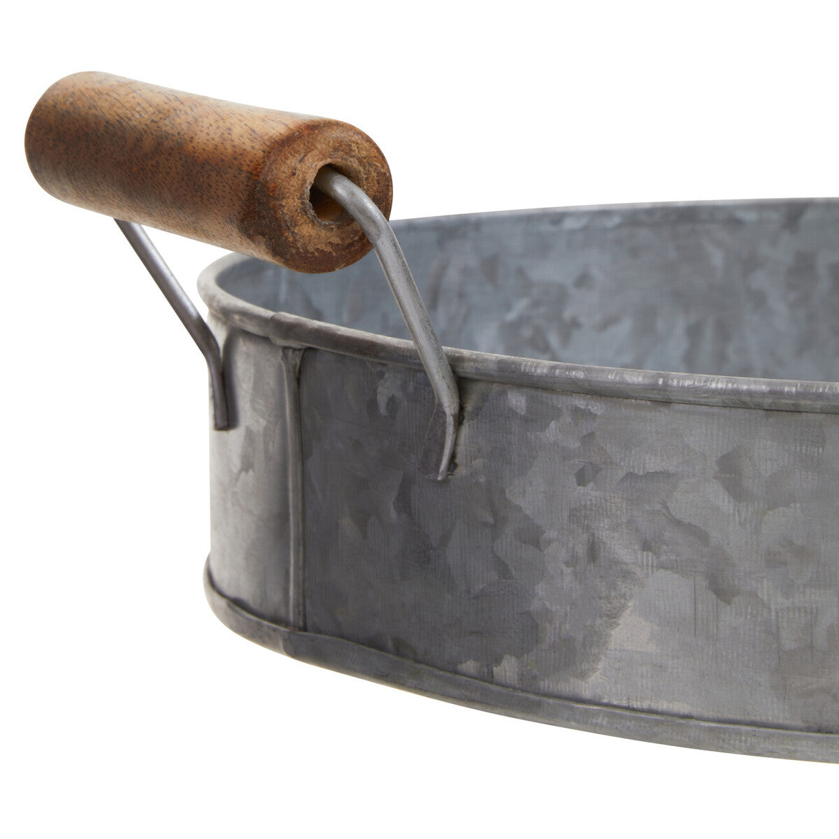 Galvanised Steel Round Tray with Wood Handles | Drummond