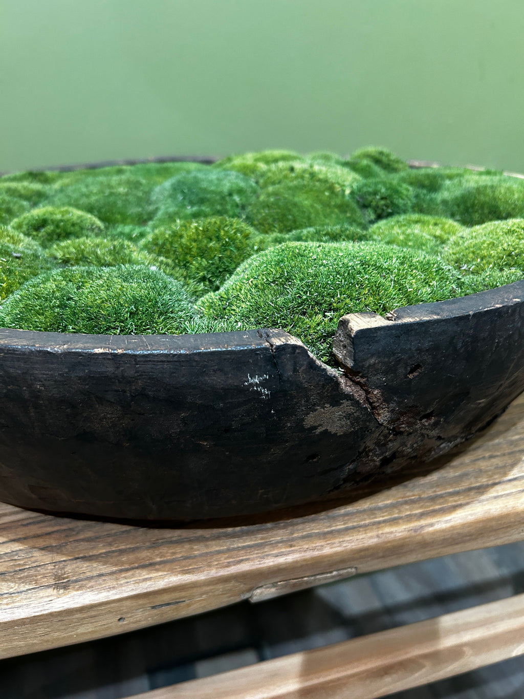 Vintage Wooden Moss Bowl with Preserved Moss | Handmade