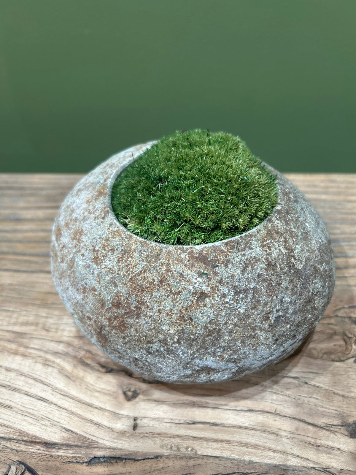 Hand-Carved Indonesian Riverstone with Preserved Moss | 19cm × 11cm H