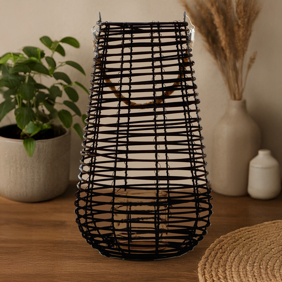 Large Black Rattan Lantern | Lentigo