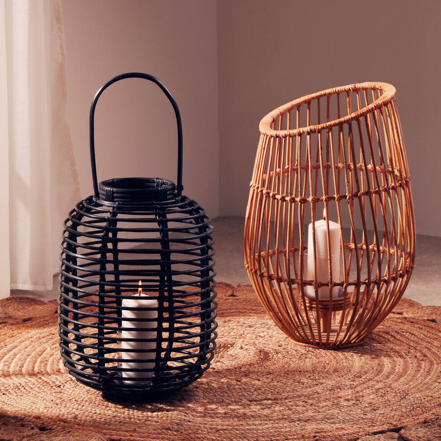 Tall Black Natural Rattan Lantern | Mataram