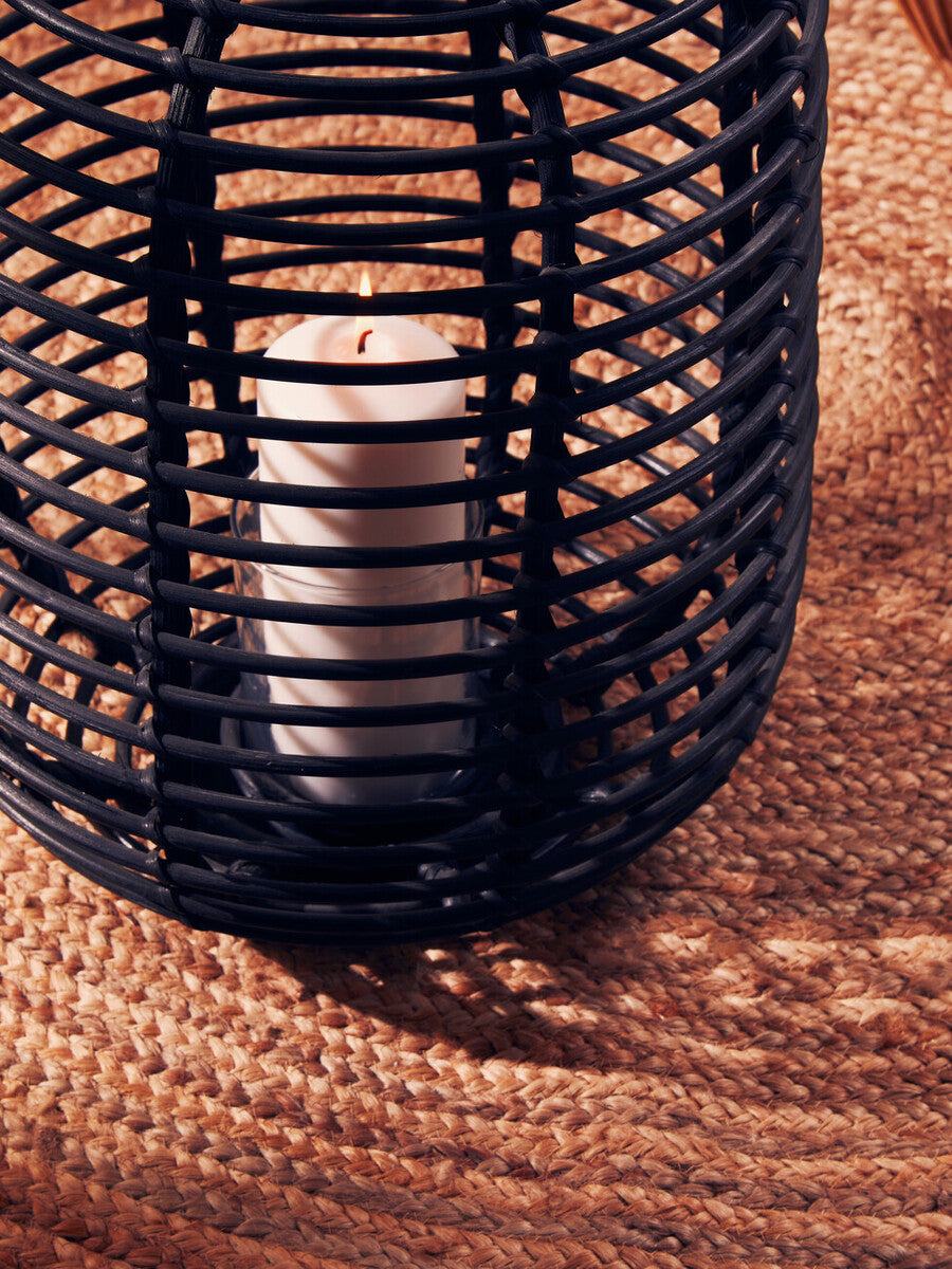 Tall Black Natural Rattan Lantern | Mataram