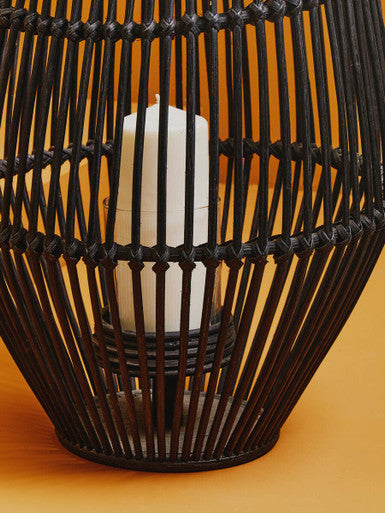Large Black Natural Rattan Lantern | Mataram