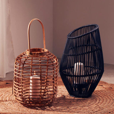 Large Black Natural Rattan Lantern | Mataram