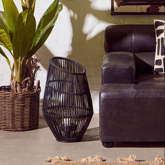 Large Black Natural Rattan Lantern | Mataram