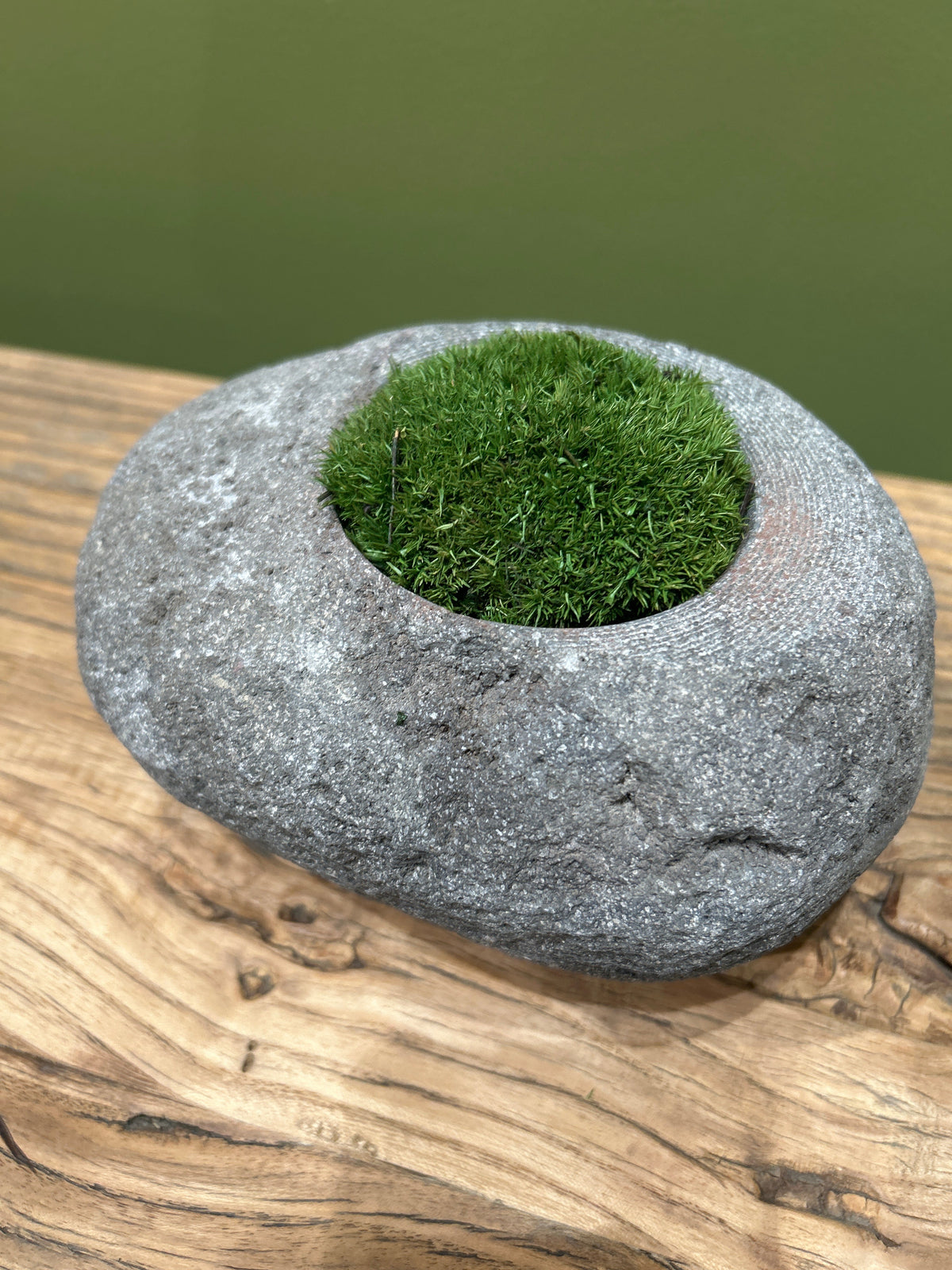 Hand-Carved Indonesian Riverstone with Preserved Moss |