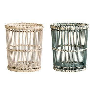 Rattan and Bamboo White Washed Waste Bin | Ezell