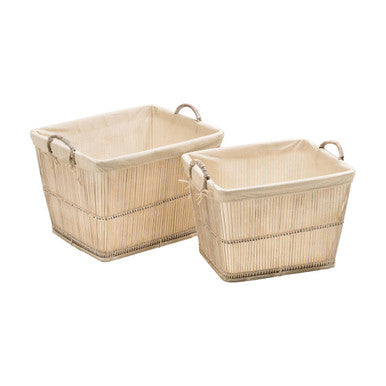 Rattan and Bamboo White Washed Set of 2 Storage Baskets | Ezell