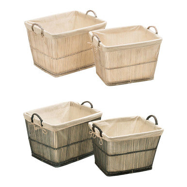 Washed Grey Rattan and Bamboo Set Of 2 Storage Baskets | Ezell