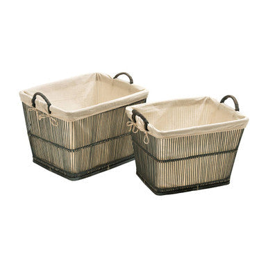 Washed Grey Rattan and Bamboo Set Of 2 Storage Baskets | Ezell
