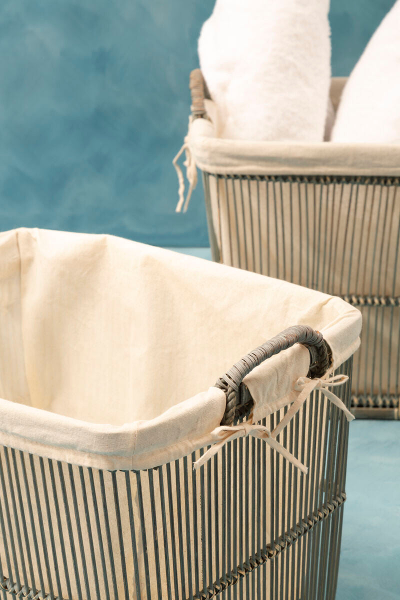 Washed Grey Rattan and Bamboo Set Of 2 Storage Baskets | Ezell