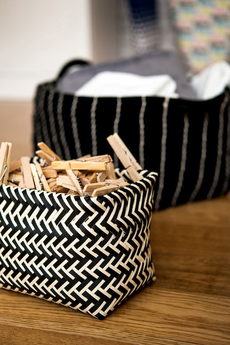 Set of Five Black and White Woven Storage Baskets | Nautical