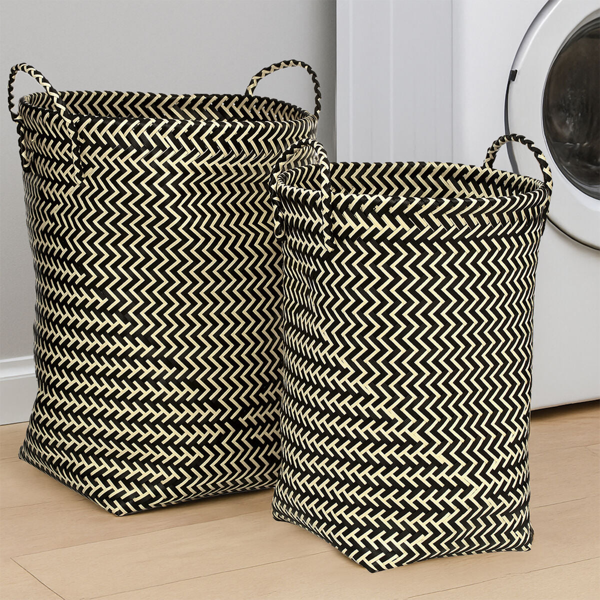 Set of Two Black and White Woven Storage Baskets | Nautical