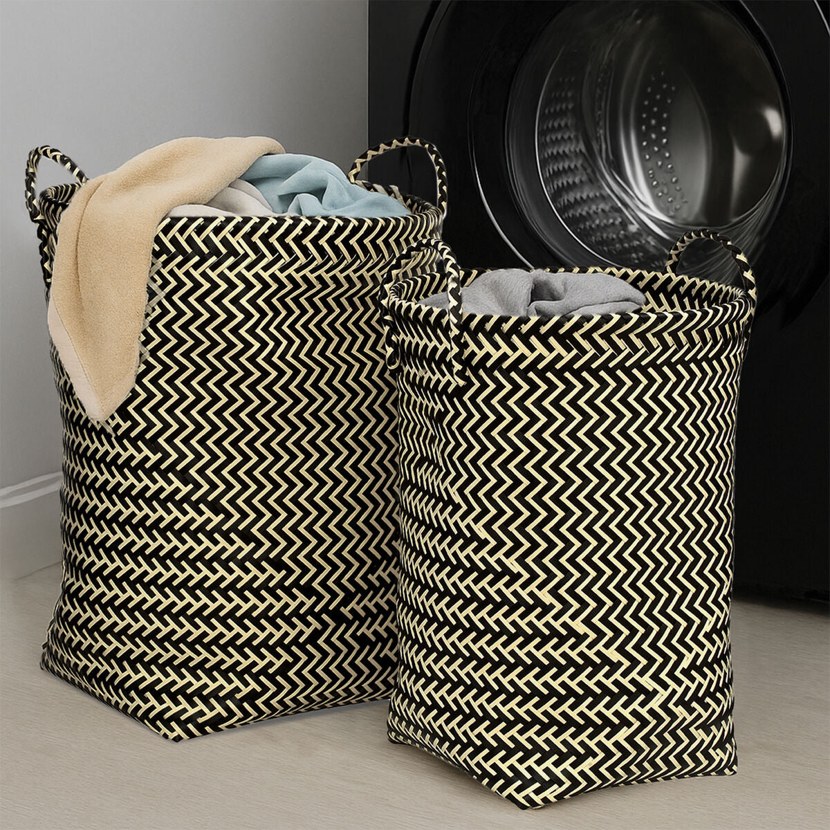 Set of Two Black and White Woven Storage Baskets | Nautical