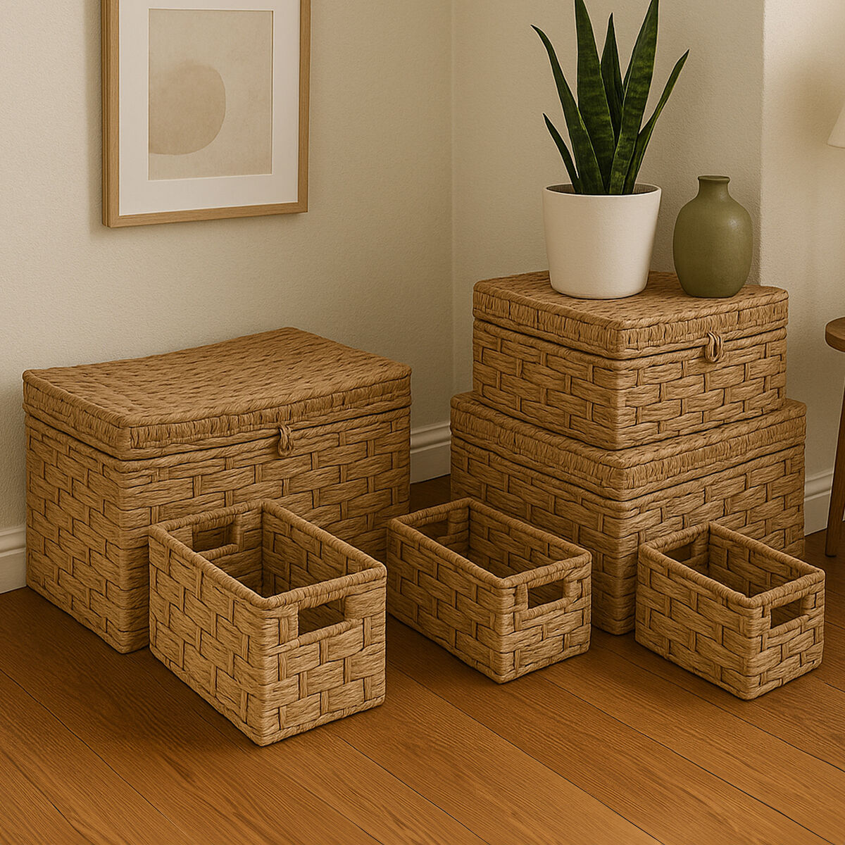 Set Of Six Water Hyacinth Storage Baskets | Lidi