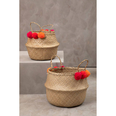 Small Seagrass Pom Pom Basket | Solas