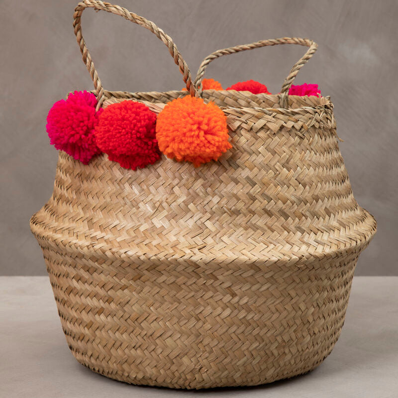 Small Seagrass Pom Pom Basket | Solas
