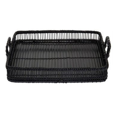 Black Rattan and Bamboo Rectangular Tray | Ezell