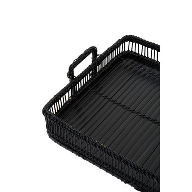 Black Rattan and Bamboo Rectangular Tray | Ezell