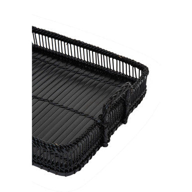 Black Rattan and Bamboo Rectangular Tray | Ezell