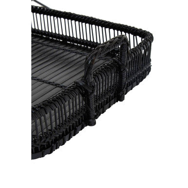 Black Rattan and Bamboo Rectangular Tray | Ezell