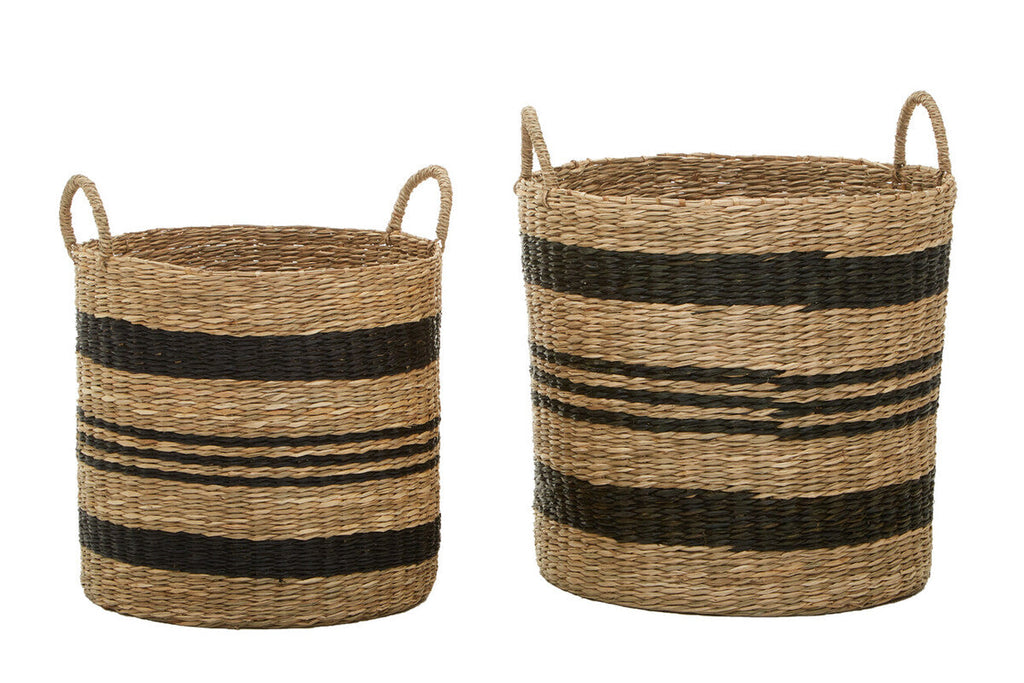 Arles Black and Natural Seagrass Set of 2 Storage Baskets