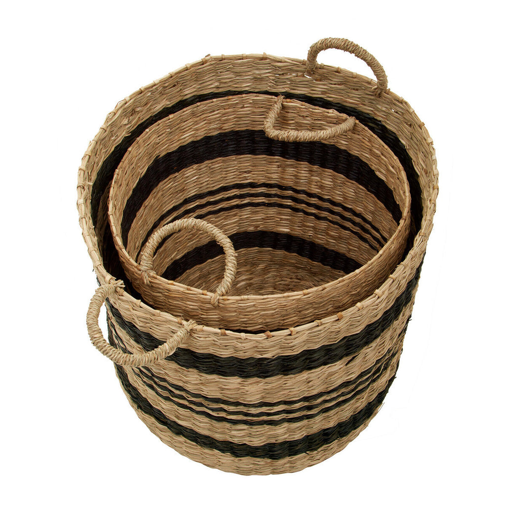 Arles Black and Natural Seagrass Set of 2 Storage Baskets