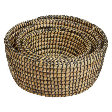 Set of Three Straw Baskets with Black Detail | Lidi