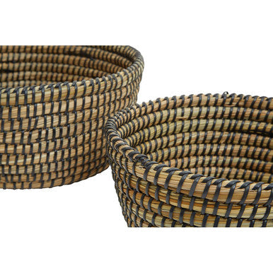 Set of Three Straw Baskets with Black Detail | Lidi