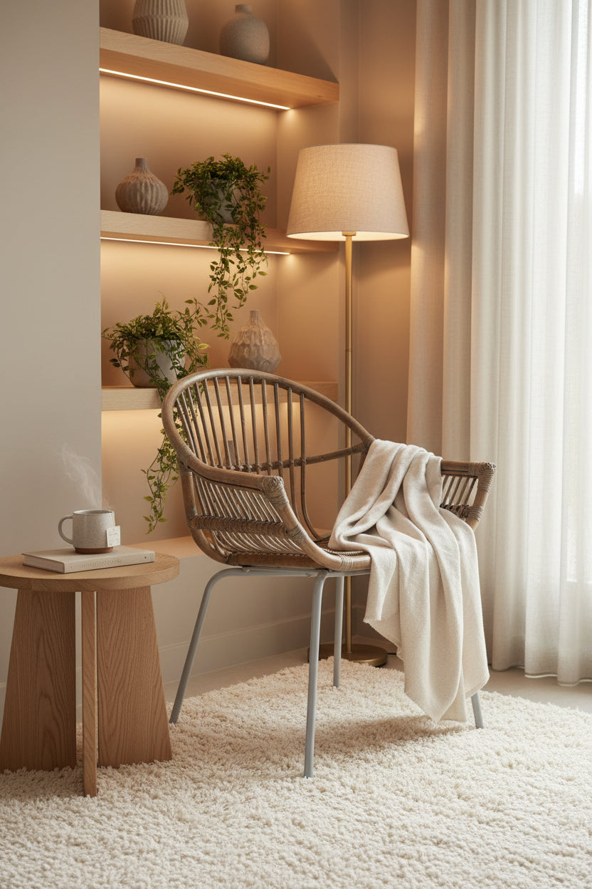 Lagom Grey Wash Rattan Chair with Metal Frame