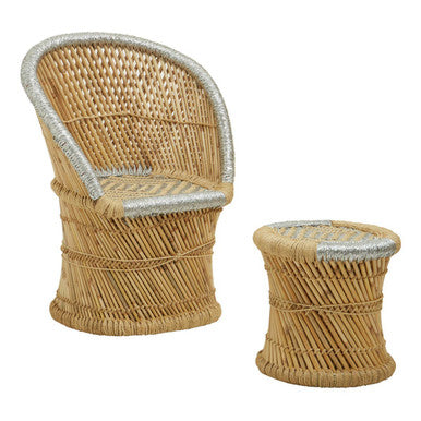 Rowan Natural and Grey Bamboo Chair and Stool Set