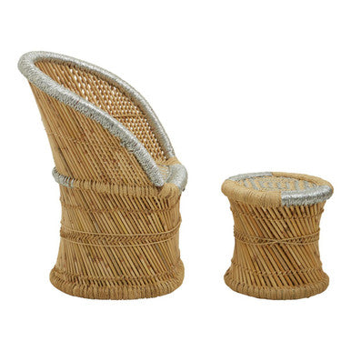 Rowan Natural and Grey Bamboo Chair and Stool Set