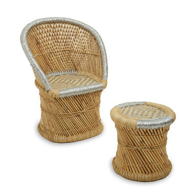 Rowan Natural and Grey Bamboo Chair and Stool Set