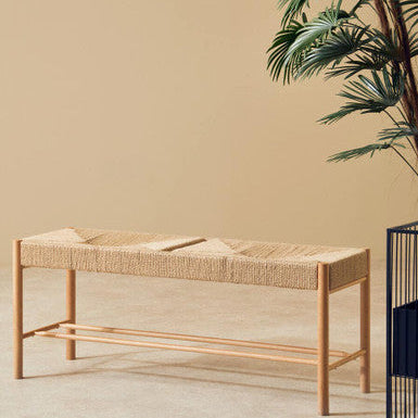 Bandar Natural Rope Woven Large Bench with Wooden Legs