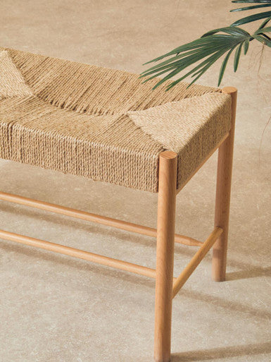 Bandar Natural Rope Woven Large Bench with Wooden Legs