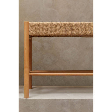 Bandar Natural Rope Woven Large Bench with Wooden Legs