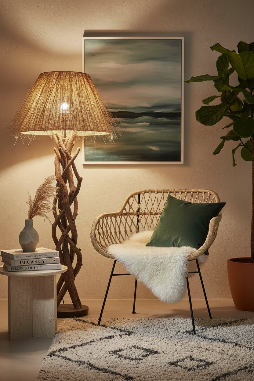 Java Natural Rattan Chair with Lattice Design