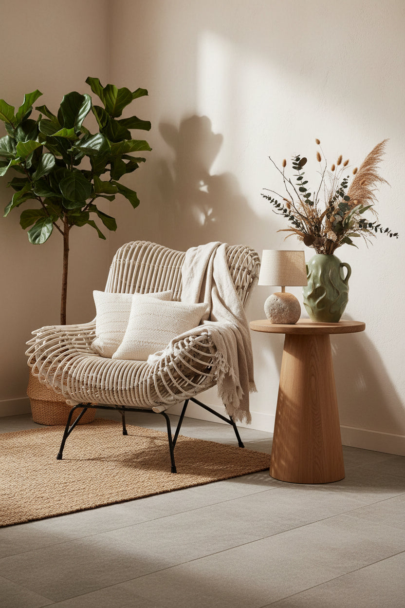 Java White Wash Rattan Curved Chair
