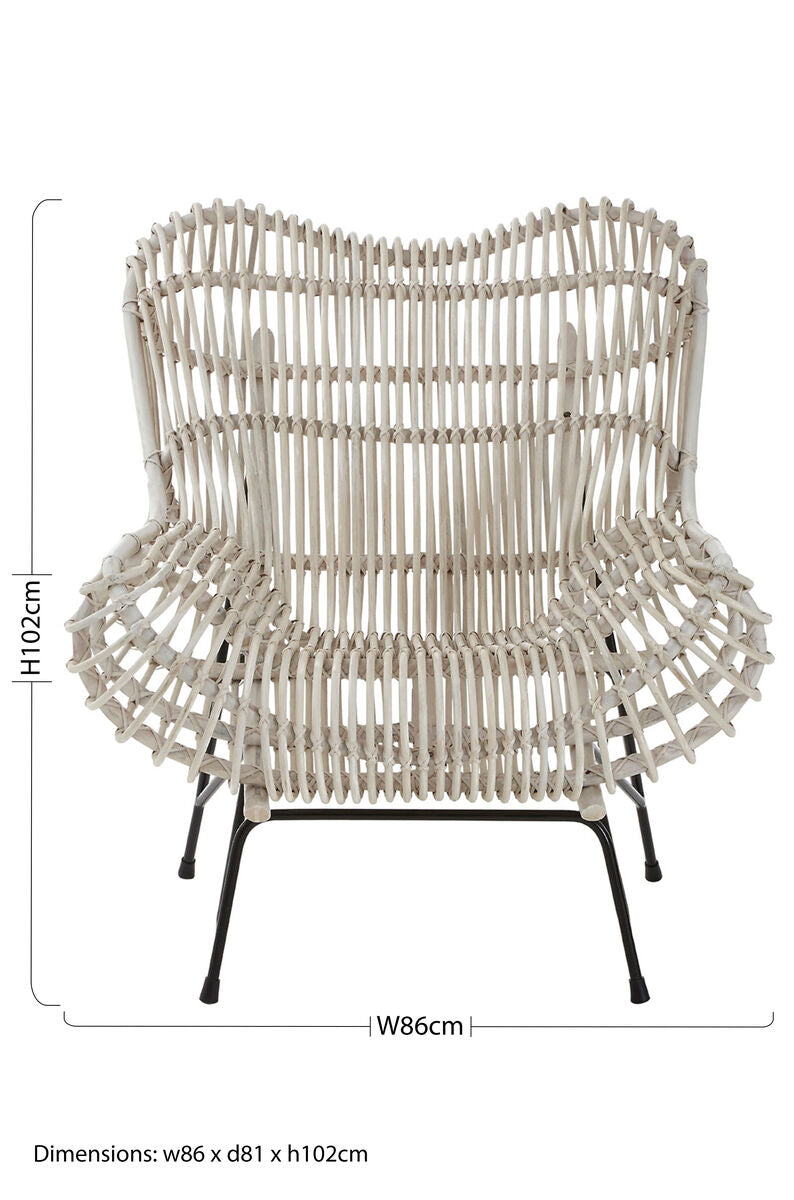 Java White Wash Rattan Curved Chair