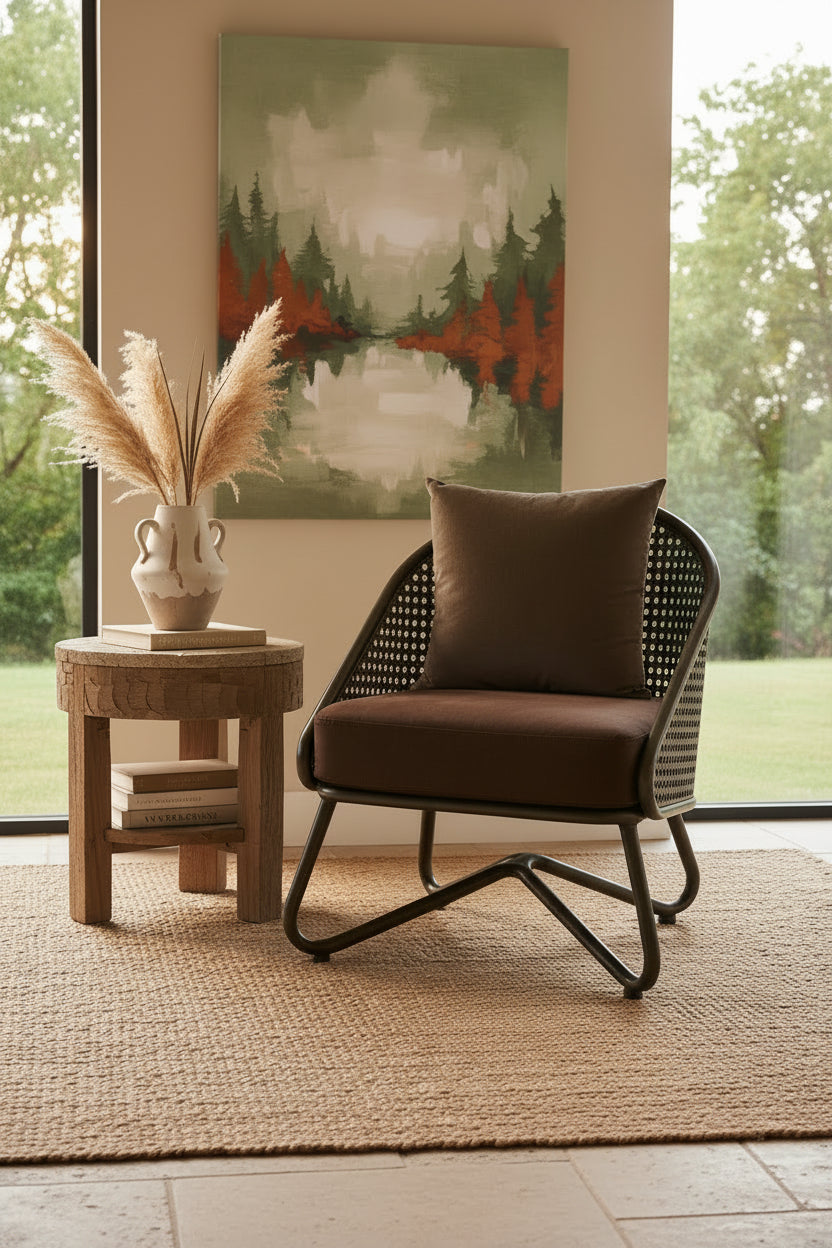 New Foundry Brown Leather Effect Chair with Metal Frame