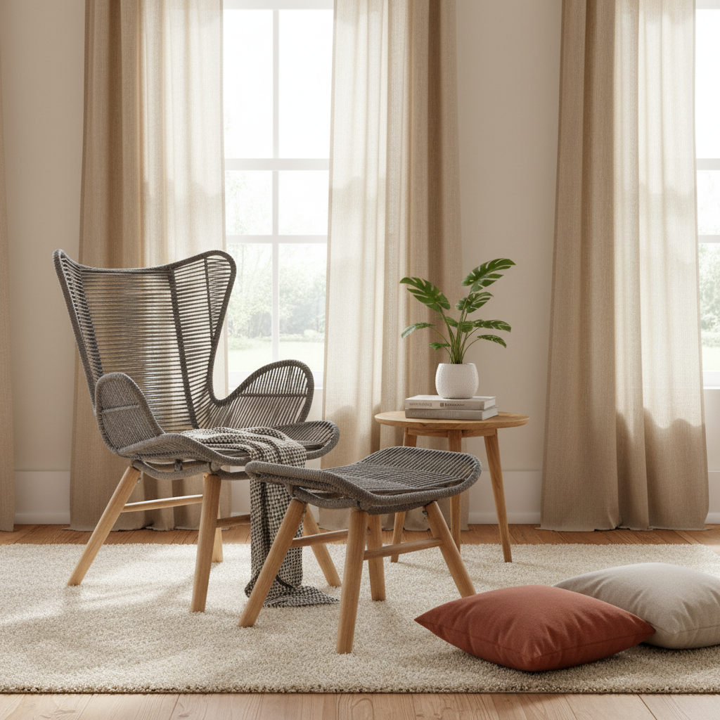 Sisal Grey Woven Rope Lounge Chair and Footstool Set