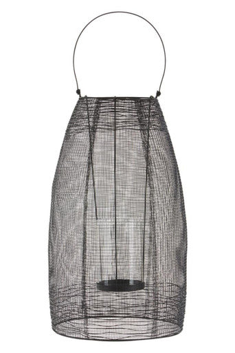 Black Woven Wire Large Lantern with Glass Insert | Trento