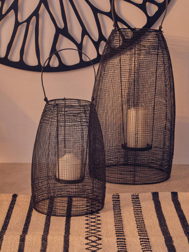 Black Woven Wire Large Lantern with Glass Insert | Trento