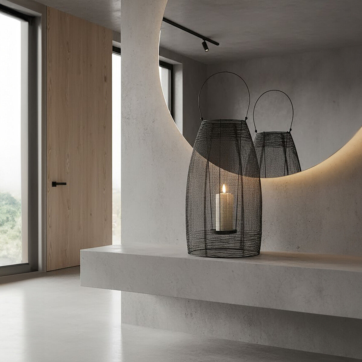 Black Woven Wire Large Lantern with Glass Insert | Trento