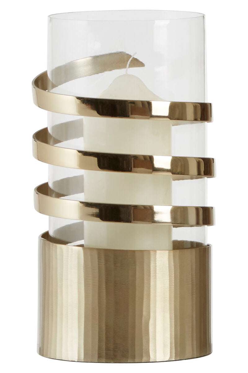 Amreli Gold Metal and Glass Large Hurricane Candle Holder with Spiral Design