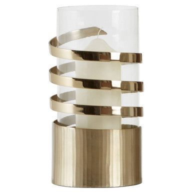 Amreli Gold Metal and Glass Large Hurricane Candle Holder with Spiral Design