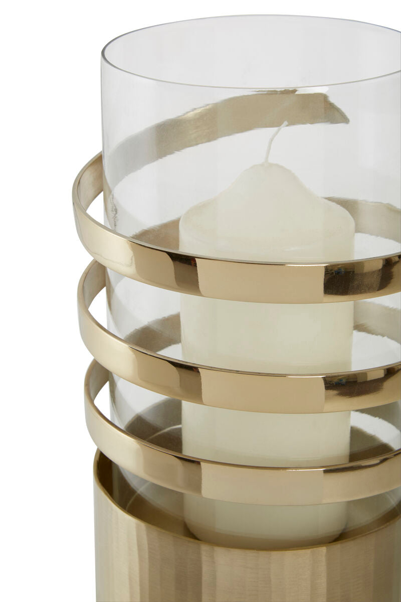 Amreli Gold Metal and Glass Large Hurricane Candle Holder with Spiral Design