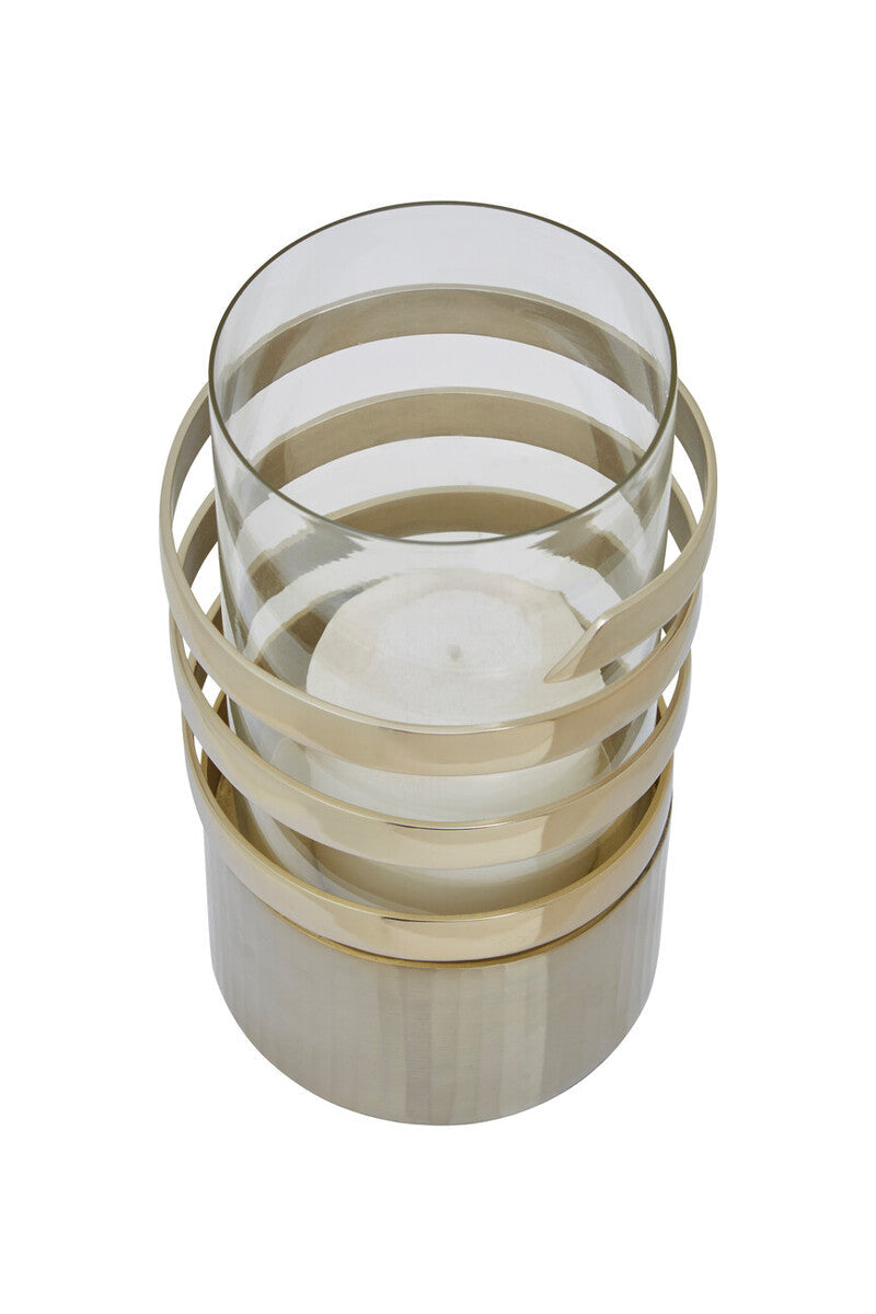 Amreli Gold Metal and Glass Small Hurricane Candle Holder with Spiral Design