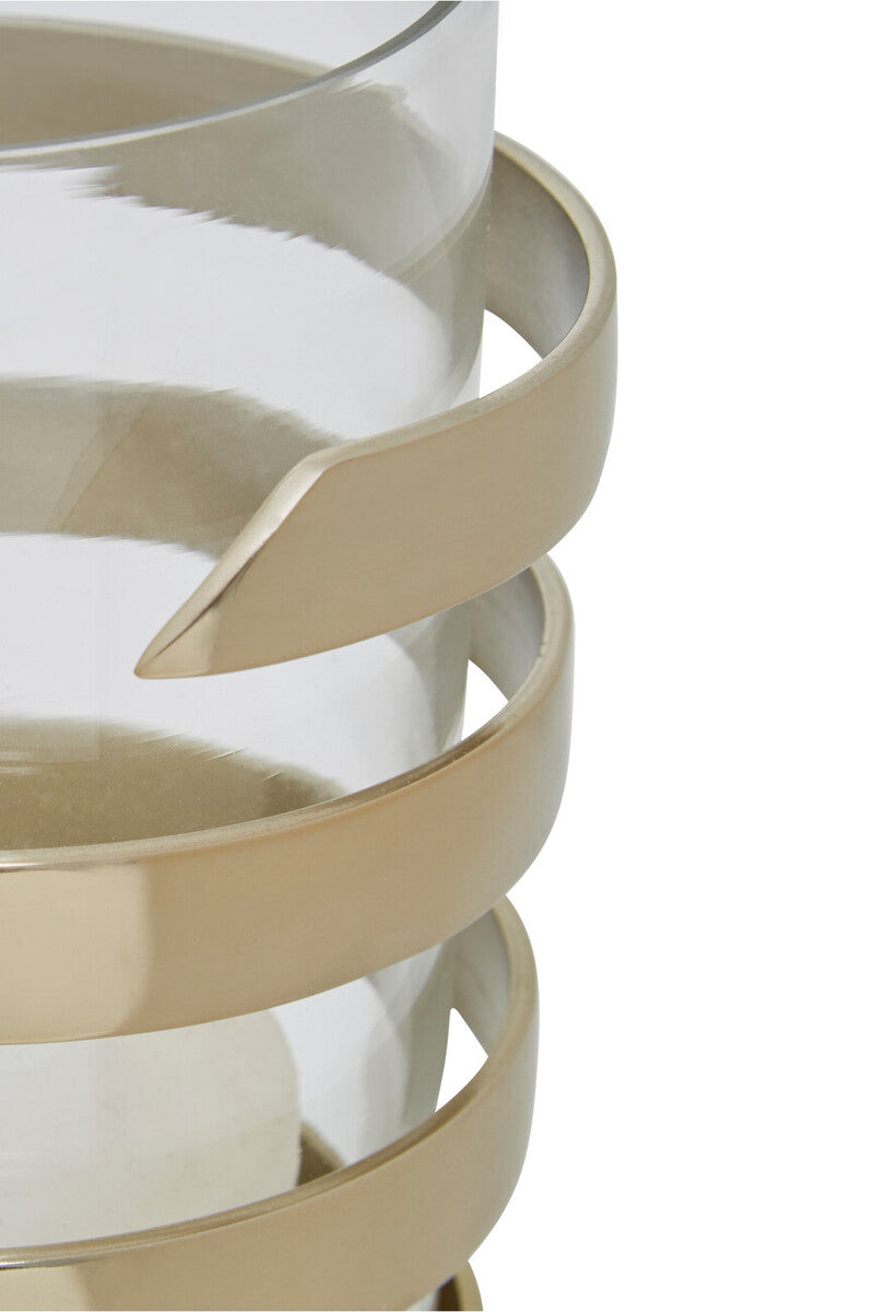 Amreli Gold Metal and Glass Small Hurricane Candle Holder with Spiral Design