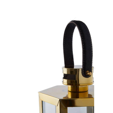 Small Gold Finish Lantern with Hair on Leather Handle | Herber